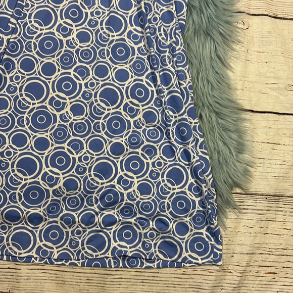 Lulu-B Blue Geometric Circle Ruffle Off Shoulder Dress - Picture 7 of 9